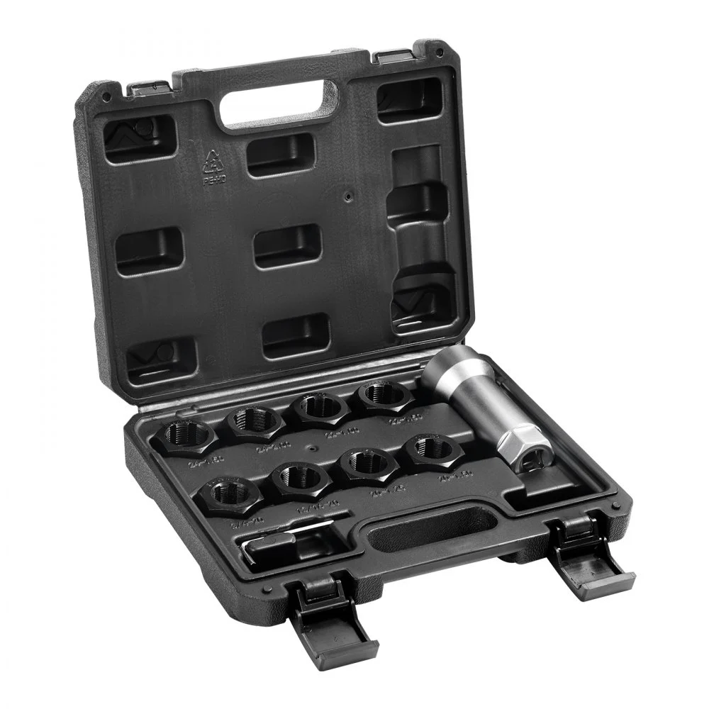 VEVOR 10-Piece Axle Spindle Thread Chaser Set, Metric M20 M22 M24 and UNF 13/16" 3/4" Thread Restorer Tool, Rethreading Tool Kit with Extension Bar, Hex Wrench, Storage Case, for Damaged Axle Spindles