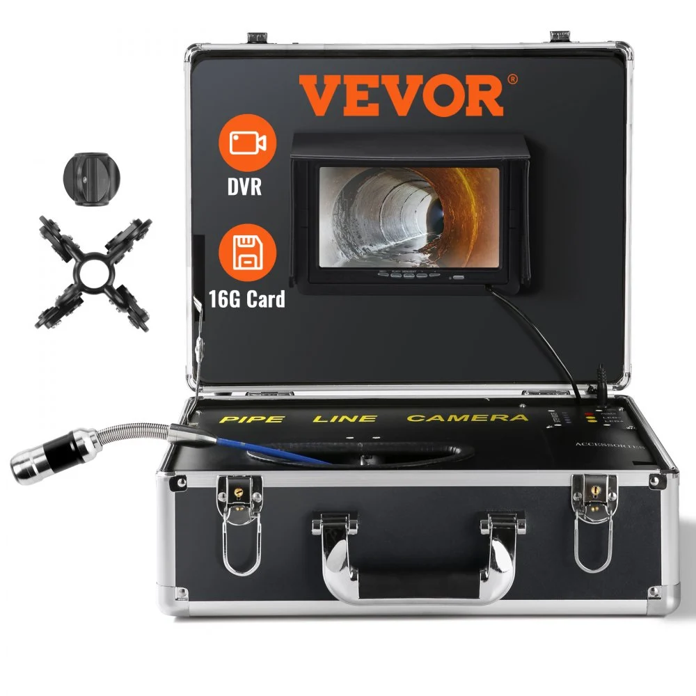 Summer Sale

        
               VEVOR Sewer Camera, 165 ft/50 m, 7" Screen Pipeline Inspection Camera with DVR Function, Waterproof IP68 Camera, 12pcs Adjustable LED, with a 16 GB SD Card for Sewer Line, Duct Drain Pipe Plumbing