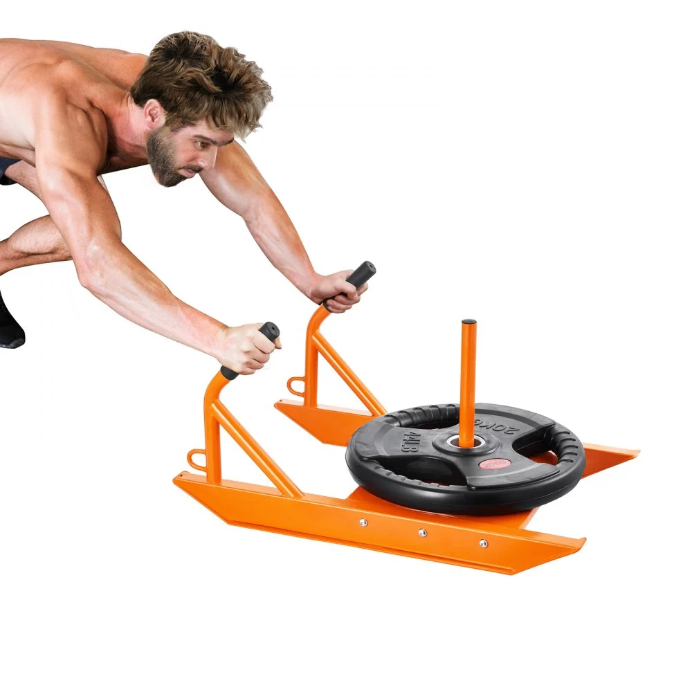 VEVOR Weight Training Pull Sled, Fitness Strength Speed Training Sled with Handle, Steel Power Sled Workout Equipment for Athletic Exercise & Speed Improvement, Suitable for 1"&2" Weight Plate, Orange
