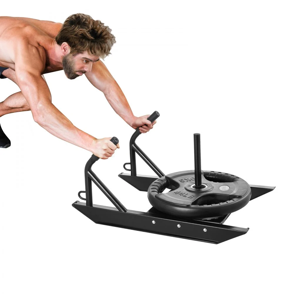 VEVOR Weight Training Pull Sled, Fitness Strength Speed Training Sled with Handle, Steel Power Sled Workout Equipment for Athletic Exercise & Speed Improvement, Suitable for 1"&2" Weight Plate, Black