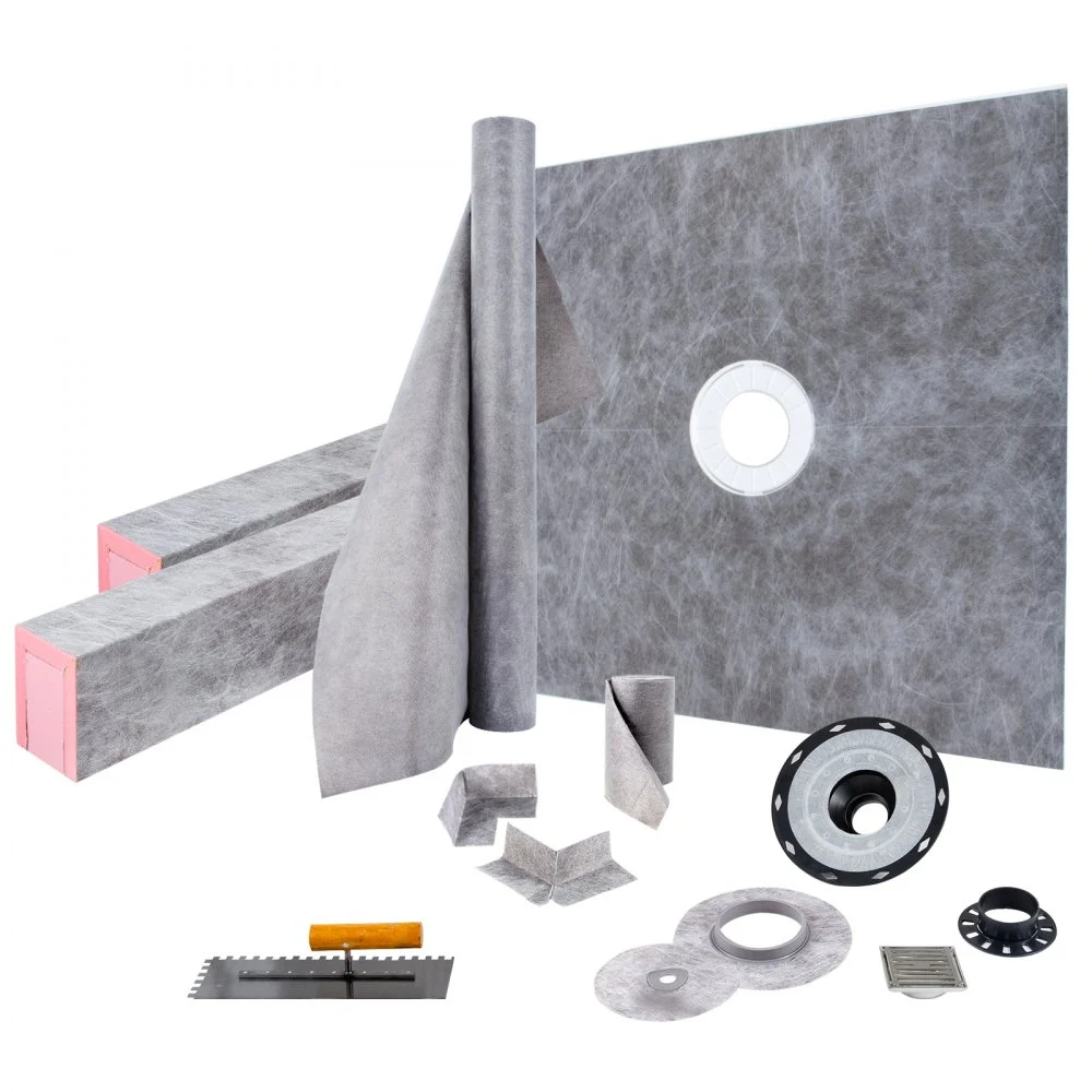 Summer Sale
VEVOR Shower Curb Kit, 48"x48" Watertight Shower Curb Overlay with 4" PVC Central Bonding Flange, 4" Stainless Steel Grate, 2 Cuttable Shower Curb and Trowel, Shower Pan Slope Sticks Fit for Bathr