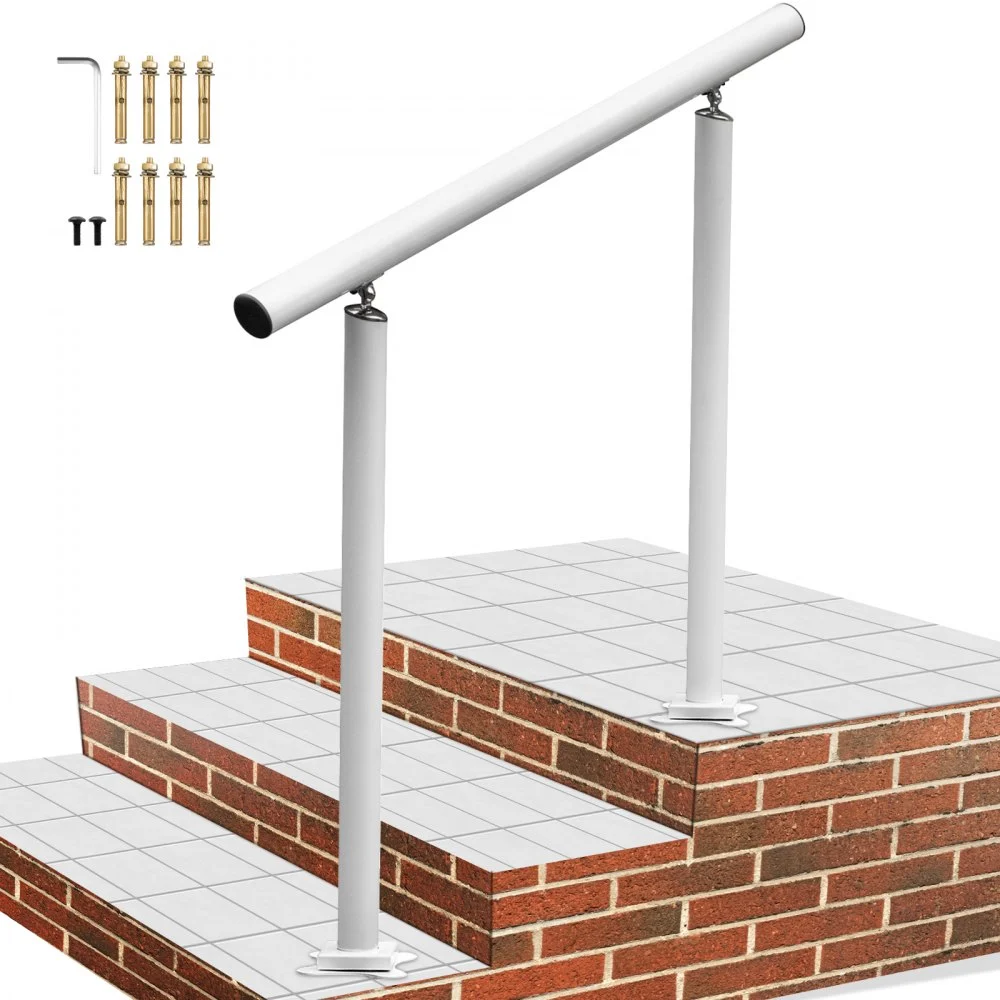 VEVOR Outdoor Stair Railing Kit, 3 FT Handrails 2-3 Steps, Adjustable Angle White Aluminum Stair Hand Rail for The Elderly, Handrails for Outdoor Steps