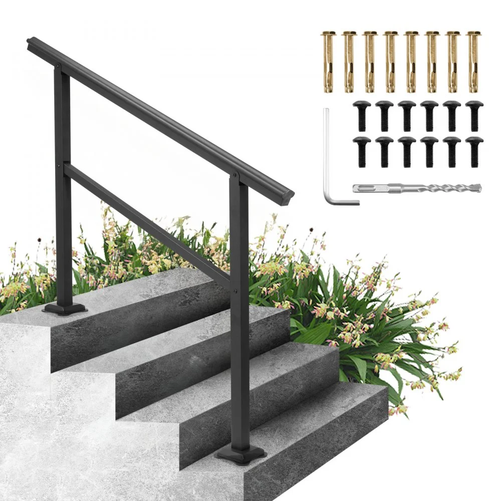 VEVOR Handrail Outdoor Stairs 47.6 X 35.2 Inch Outdoor Handrail Outdoor Stair Railing Adjustable from 0 to 30 Degrees Handrail for Stairs Outdoor Aluminum Black Stair Railing Fit 3-4 Steps