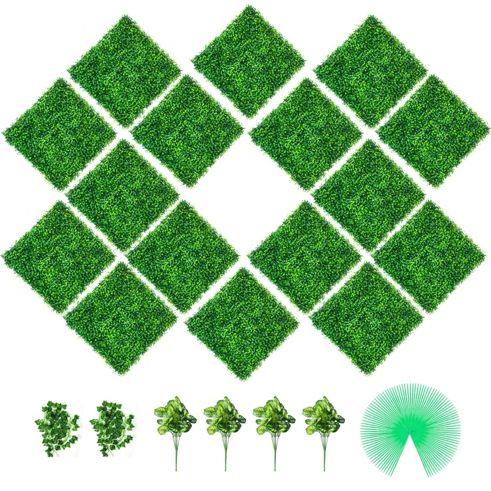 VEVOR Artificial Boxwood Panels, 16 PCS 20"x20" Boxwood Hedge Wall Panels, PE Artificial Grass Backdrop Wall 1.6", Privacy Hedge Screen for Decoration of Outdoor, Indoor, Garden, Fence, and Backyar