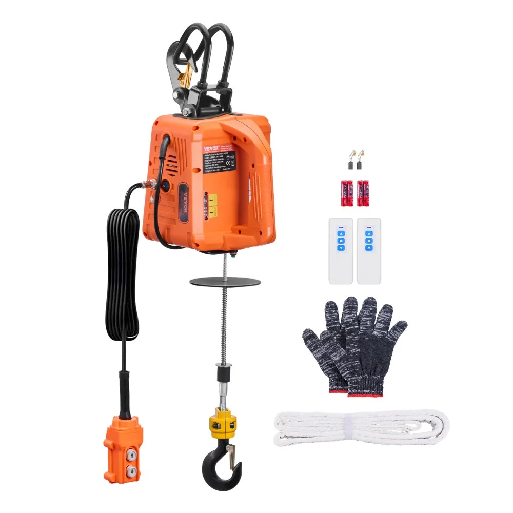 VEVOR 3-in-1 Electric Hoist Winch, 1100 lbs Capacity, 1500W Portable Power Winch, 30 ft Lifting Height, 16 ft/min with Wire and Wireless Remote Control, for Garage, Warehouse, Factory Lifting Towing