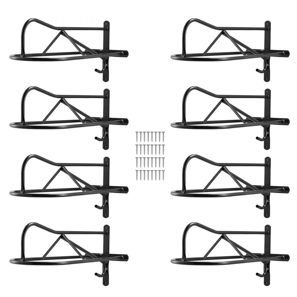 VEVOR Wall Mount Saddle Rack, 27.3 x 16.3 x 12.5 in, 8 Packs Horse Saddle Rack with Pad Bar, Portable Saddle Stand for English & Western Saddle, Horse Tack Storage for Equestrian Garden, Black