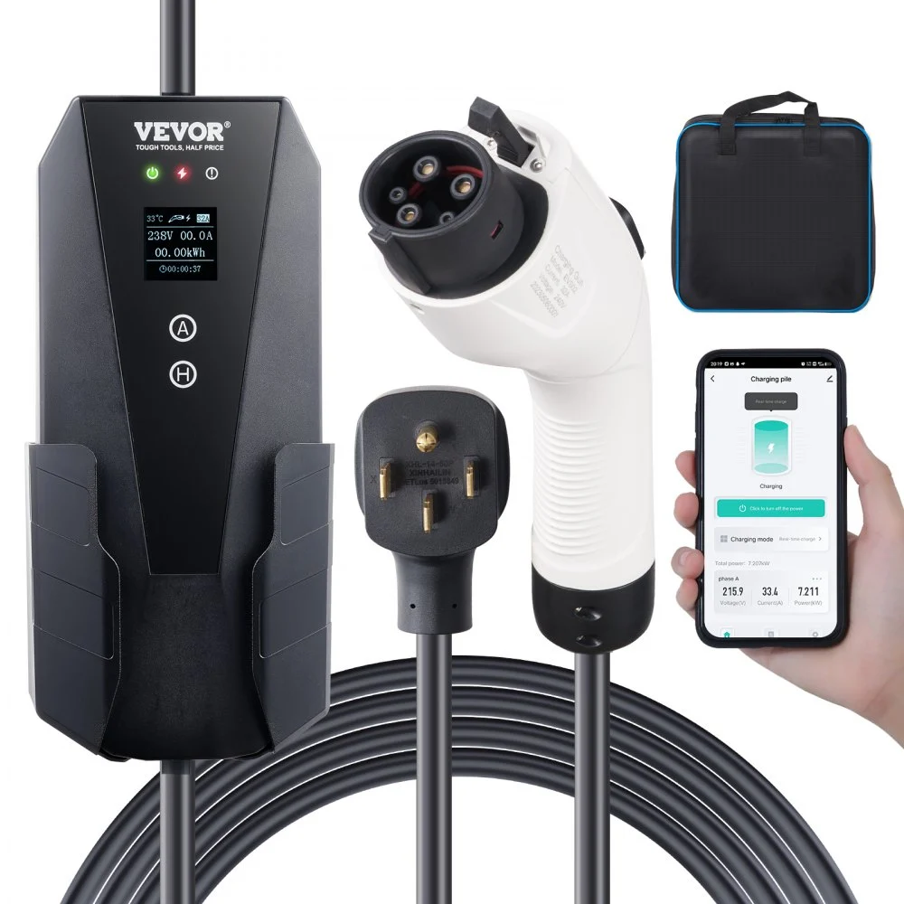 Summer Sale
VEVOR Level 2 Portable EV Charger, 32 Amp 240V, Electric Vehicle Charger with 28 ft Charging Cable NEMA 14-50P Plug, 16/20/24/32A Adjustable Current Plug-in Home EV Charging Station for SAE J1772 EVs