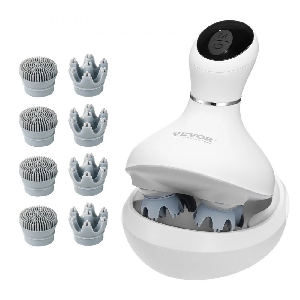 VEVOR Electric Scalp Massager, Rechargeable Head Massager Hair Growth, IPX7 Waterproof | Portable Kneading Scalp Scratcher with 8 Removable Massage Head for Stress Relief, Deep Clean, Gift for Mom/Dad