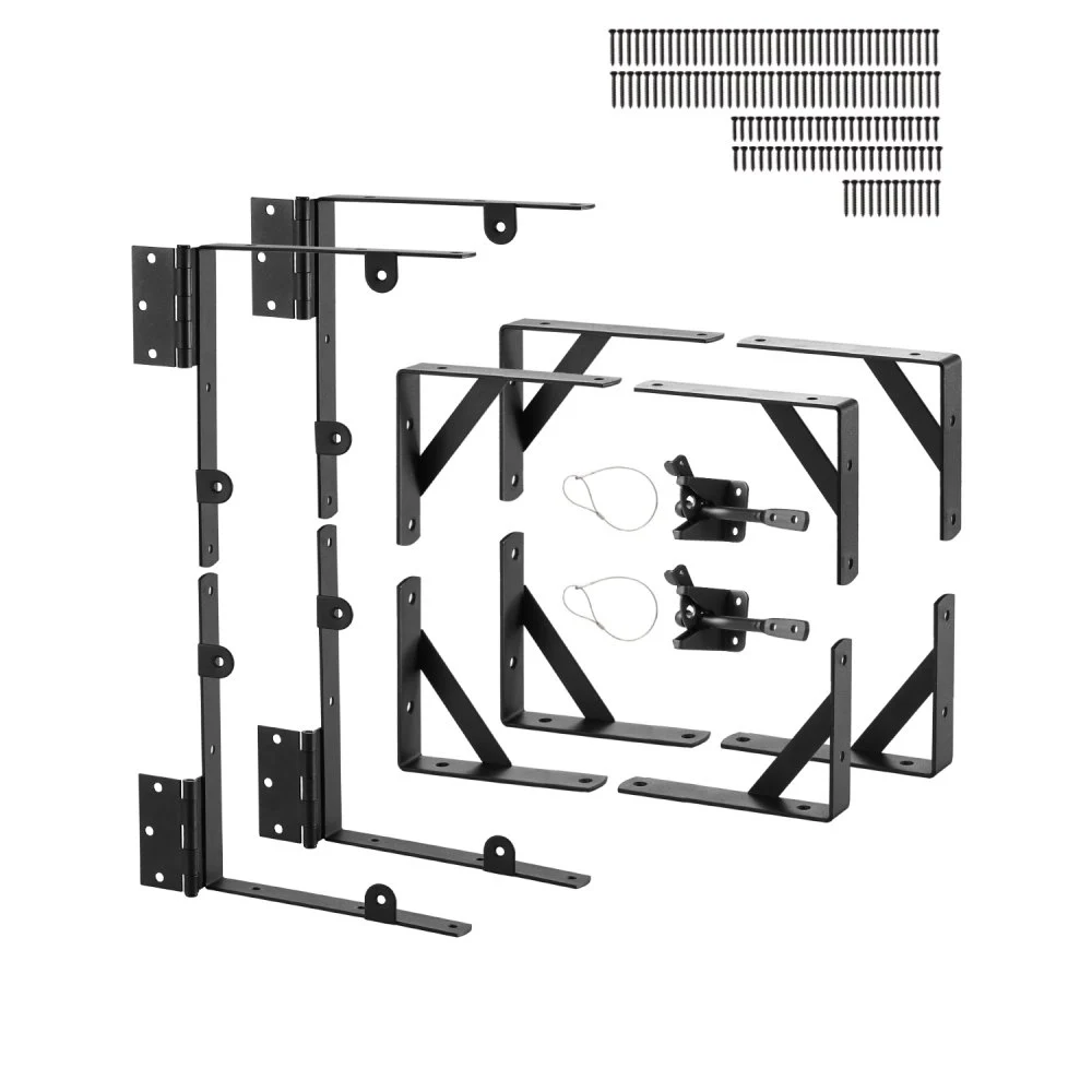 VEVOR Gate Corner Brace Bracket, 2 Sets, Anti Sag Gate Frame Hardware Kit, Gate Frame Brace Bracket with Latch Lock, Screws, for Shed Doors, Corral Gates, Driveway Gates, Wood Windows, Iron, Black