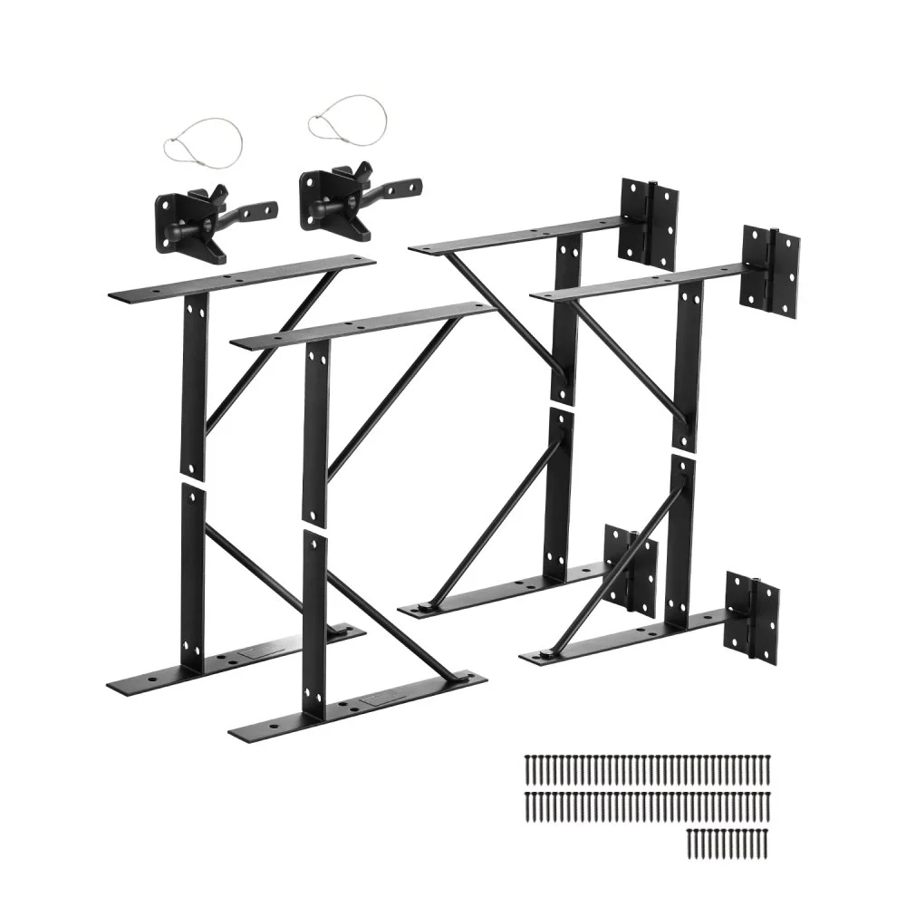 VEVOR Gate Corner Brace Bracket, 2 Sets, Anti Sag Gate Frame Hardware Kit, Gate Frame Brace Bracket with Latch Lock, Screws, for Shed Doors, Corral Gates, Driveway Gates, Stable Gates, Iron, Black