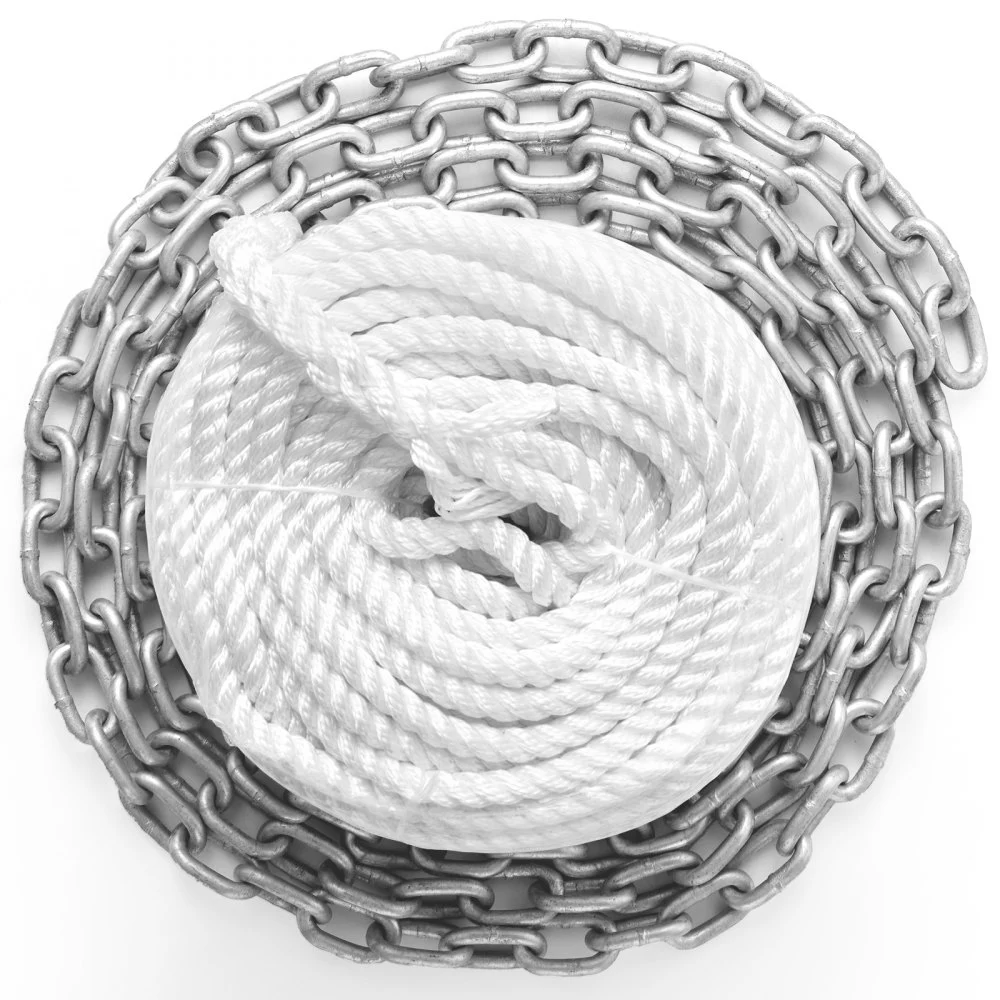 VEVOR Windlass Anchor Rode and Chain, 5/16" x 15' Boat Anchor Chain and 1/2" x 200' Nylon Rope, 2373 lbs. WLL/7120 lbs. BS, Galvanized Anchor Lead Chain and Nylon 3-Strand Rope for Boat Anchor System