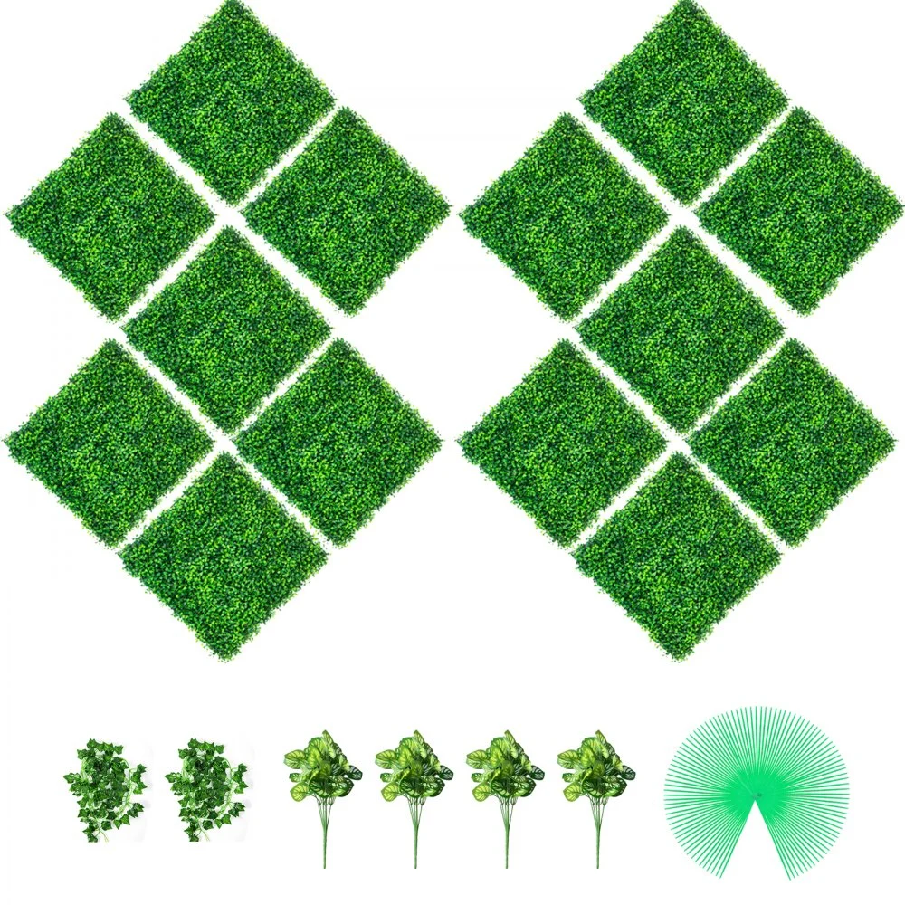 VEVOR Artificial Boxwood Panels, 14 PCS 20"x20" Boxwood Hedge Wall Panels, PE Artificial Grass Backdrop Wall 1.6", Privacy Hedge Screen for Decoration of Outdoor, Indoor, Garden, Fence, and Backyar