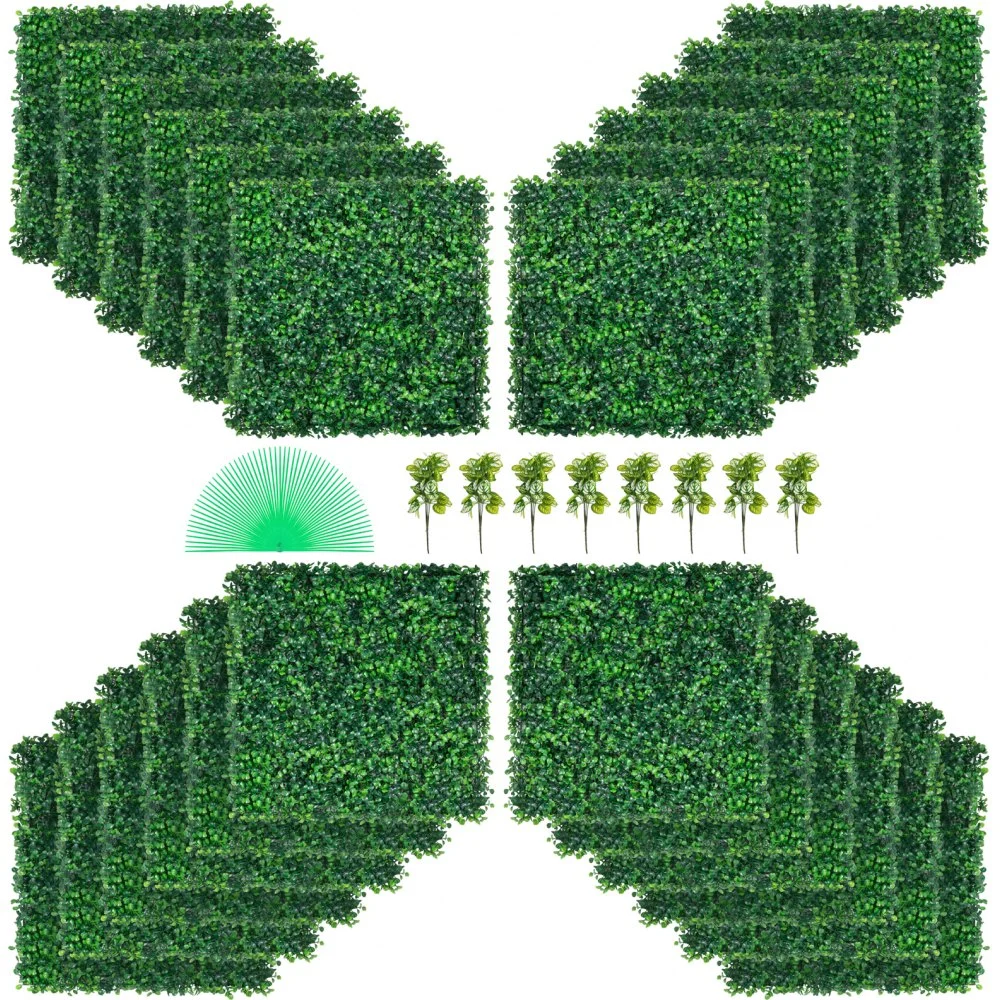 VEVOR Artificial Boxwood Panel UV 24pcs Boxwood Hedge Wall Panels Artificial Grass Backdrop Wall 20" X 20" 4 cm Green Grass Wall Fake Hedge for Decor Privacy Fence Indoor Outdoor Garden Backyard