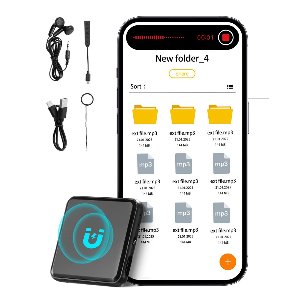 VEVOR Magnetic Voice Activated Recorder, 128GB, Digital Voice Recorder with Playback, 8730 Hours Recording Storage 100 Hours Battery Time, USB-C Audio Recorder MP3 for Lectures, Meetings, Interviews