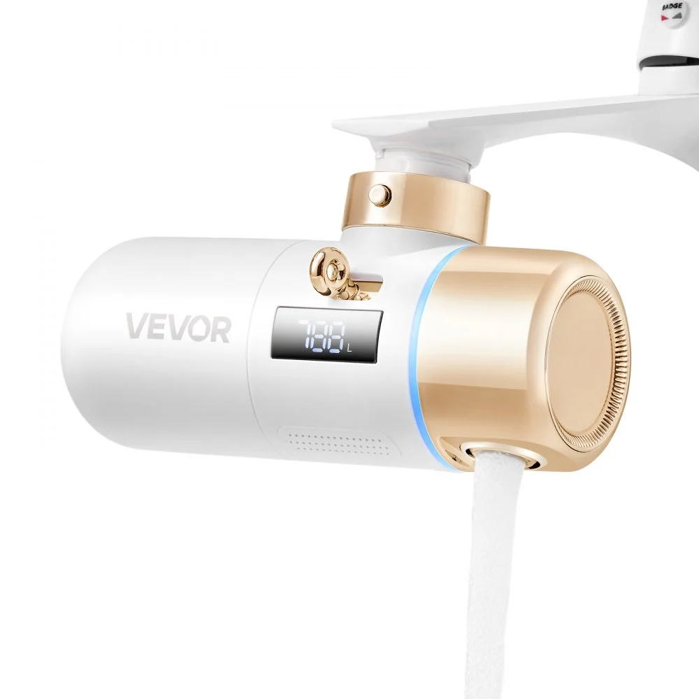 VEVOR Skincare Water Filter, Faucet Mount Water Filters with Micro-nano Bubble for Skin, Sink Tap Purifier, Removes Chlorine with 1 Filter, for Kitchen and Bathroom Faucets, White + Gold