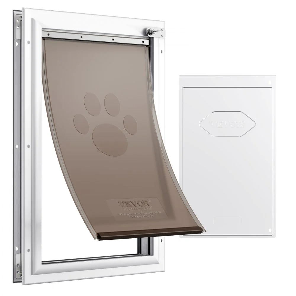 VEVOR Pet Door, 8.27" x 11.93" Aluminum Frame with Lock and Flap System, Weatherproof Doggy Door, Easy to Install in Interior or Exterior Doors, Pet Door Suitable for Cat Doggie Kitties (White-Small)