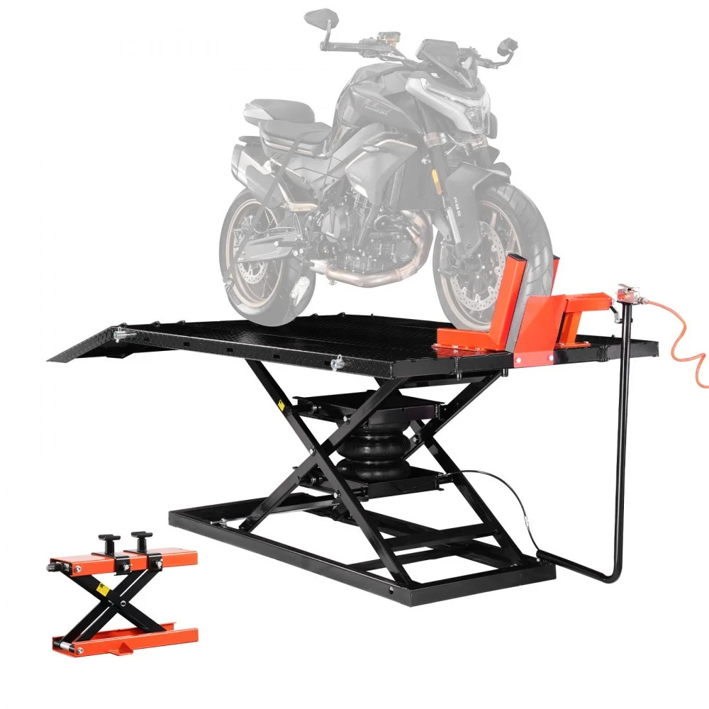 Summer Sale
VEVOR Motorcycle Lift Table, 1500lbs Weight Capacity, Pneumatic Motorcycle Jack, 8.6-31 in Height Range, Heavy Duty Bike Repair Stand with Removable Workbench, Repair Platform for ATVs, Dirt Bike