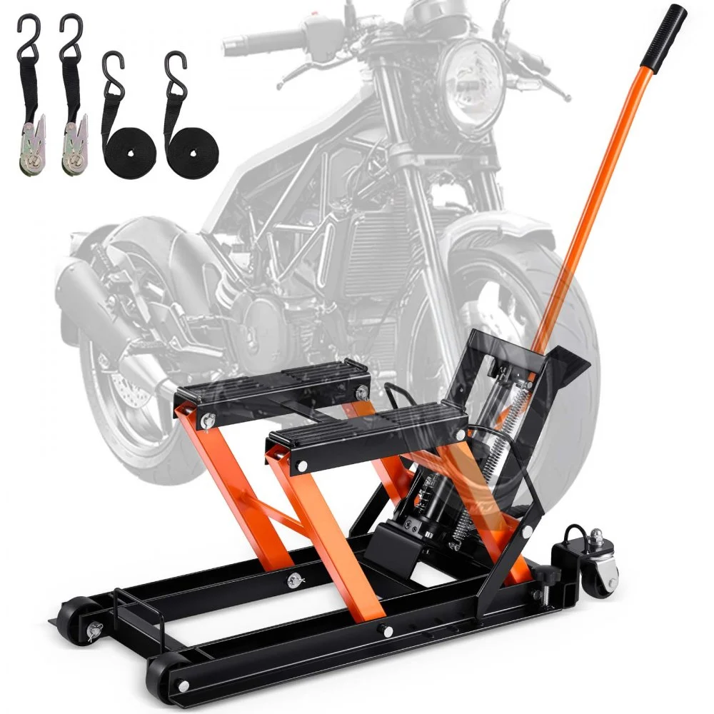 VEVOR Steel Hydraulic Motorcycle Jack Stand, 1500 LBS ATV Scissor Lift Jack, 4.7"-15" Scissor Lift Jack Stand with 4 Wheels, Hydraulic Foot-Operated Hoist Stand for Motorcycle ATV UTV Powersports