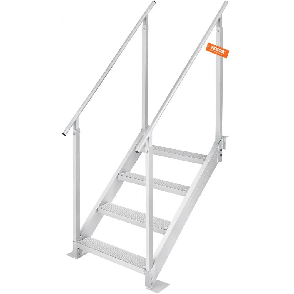 VEVOR Dock Ladder 4 Step, Dock Stairs 30''-38'' Adjustable Height, 500 lbs Load Capacity, Aluminum Pontoon Boat Ladder with Dual Handrails & Nonslip Mat for Ship/Lake/Pool/Marine Boarding
