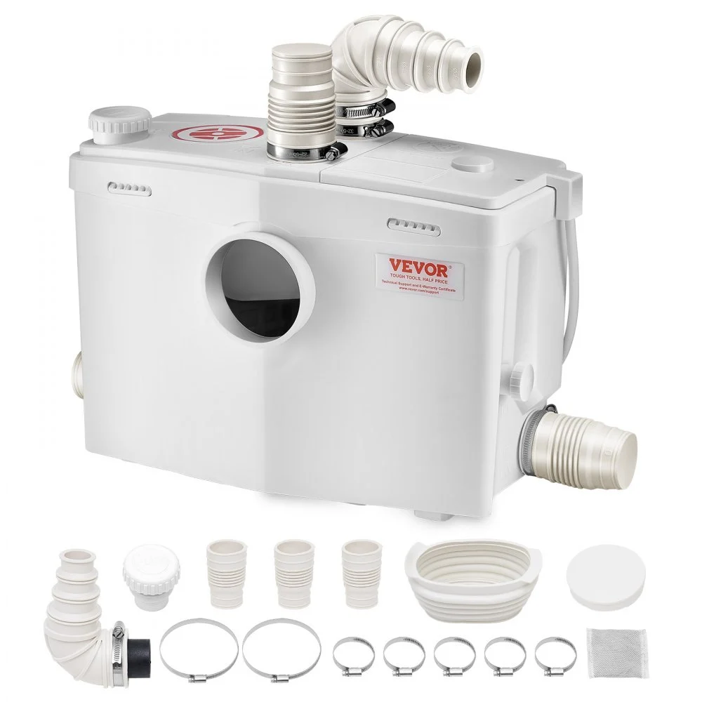 Summer Sale
VEVOR Macerator Pump, 1200W, 48 GPM Flow, 33 ft/10 m Head, Macerator Sewerage Toilet Pump with 4 Water Inlets, Waste Water Disposal Upflush Machine for Toilet, Basement, Shower, Sink, Laundry, Bathtub