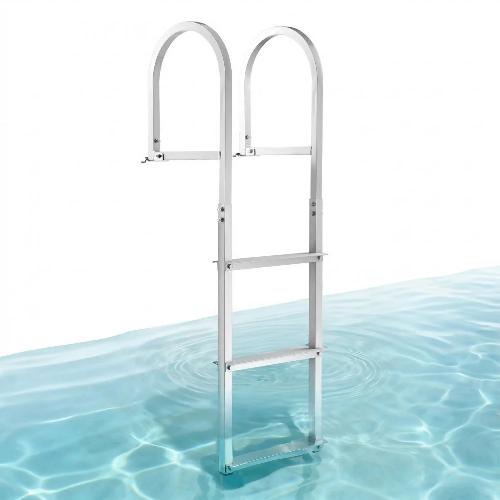 VEVOR Dock Ladder, Removable 3 Steps, 500 lbs Load Capacity, Aluminum Alloy Pontoon Boat Ladder with 3.1'' Wide Step & Nonslip Rubber Mat, Easy to Install for Ship/Lake/Pool/Marine Boarding