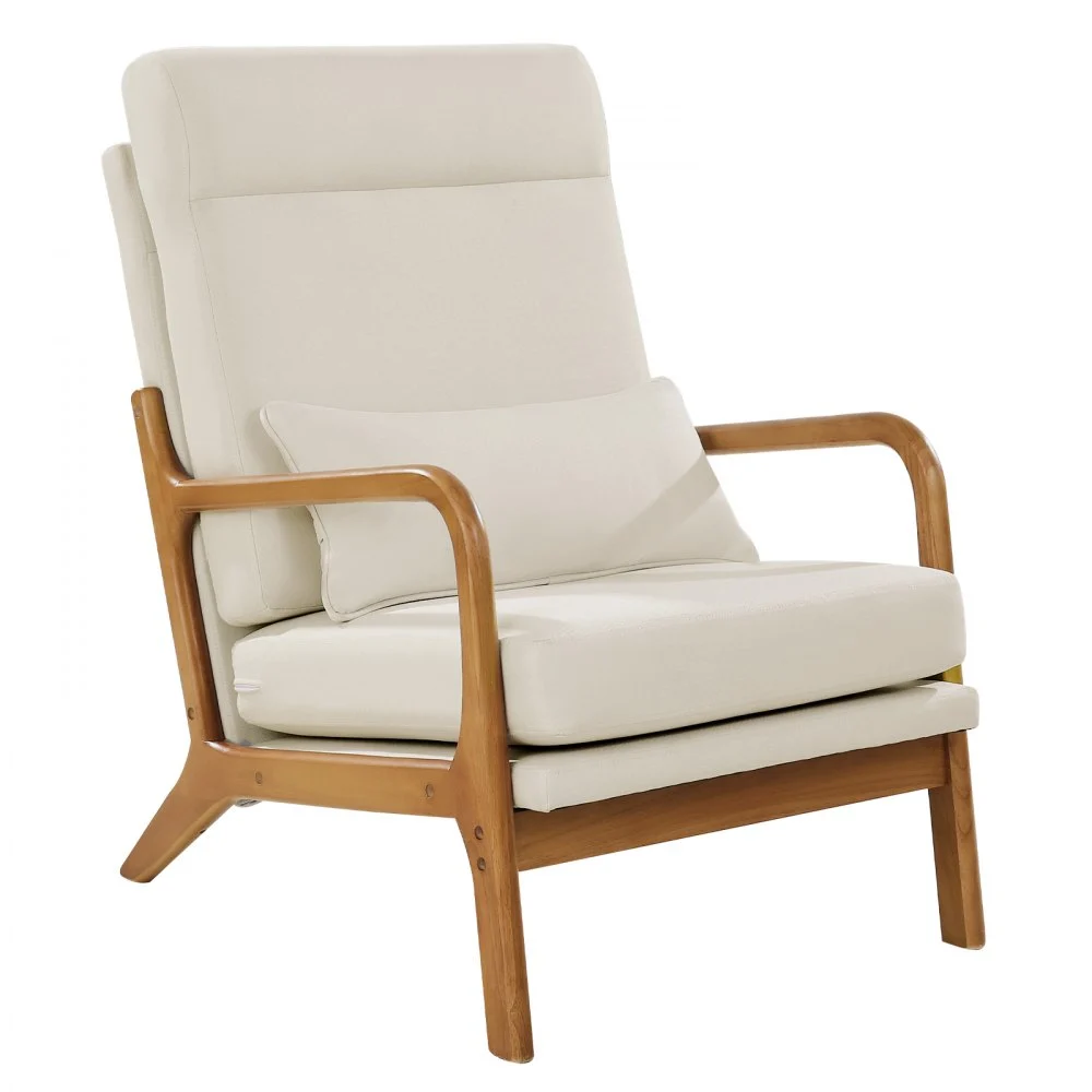 Clearance
        
               VEVOR Accent Chair, High Back Mid Century Modern Armchair with Solid Wood Frame and Non-Slip Legs, Upholstered Leisure Chair with Linen Fabric and 5.3 in Thickened Cushion, for Living Room, Bedroom