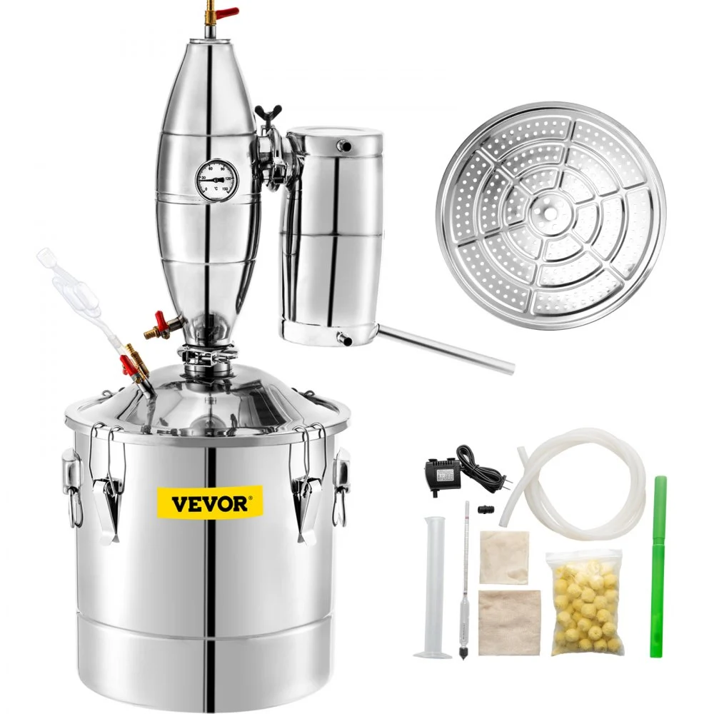 Summer Sale
VEVOR 70L 18.5Gal Water Alcohol Distiller 304 Stainless Steel Alcohol Still Wine Making Boiler Home Kit with Thermometer for Whiskey Brandy Essential, Sliver