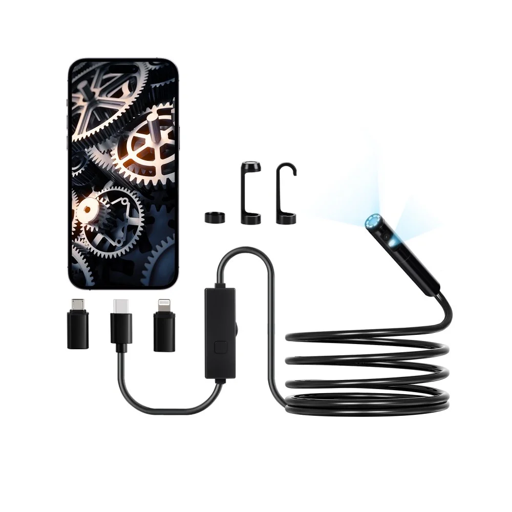 VEVOR Endoscope Camera with Light, Dual Lens Borescope for Android & IOS, 1920P HD Inspection Camera with 8 + 1 LED Lights, 2X Zoom, 10FT Snake Cable, IP67 Waterproof Snake Camera for Auto, Plumbing