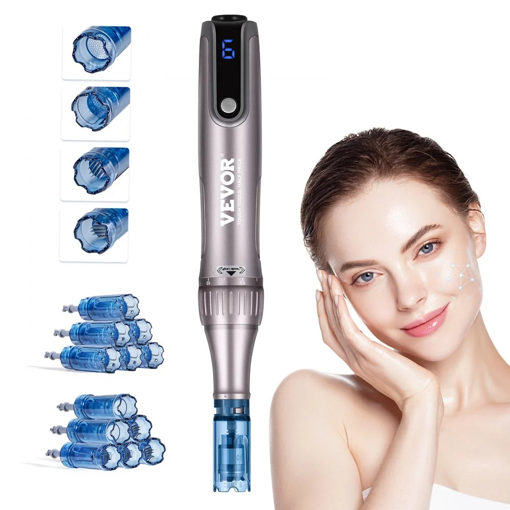 VEVOR Professional Microneedling Pen M8S, Electric Derma Pen with 12PCS Anti-Backflow Cartridges, 6 Variable Speed Skin Care Beauty Device with LCD Display and 0-2.5mm Adjustable Needle Length