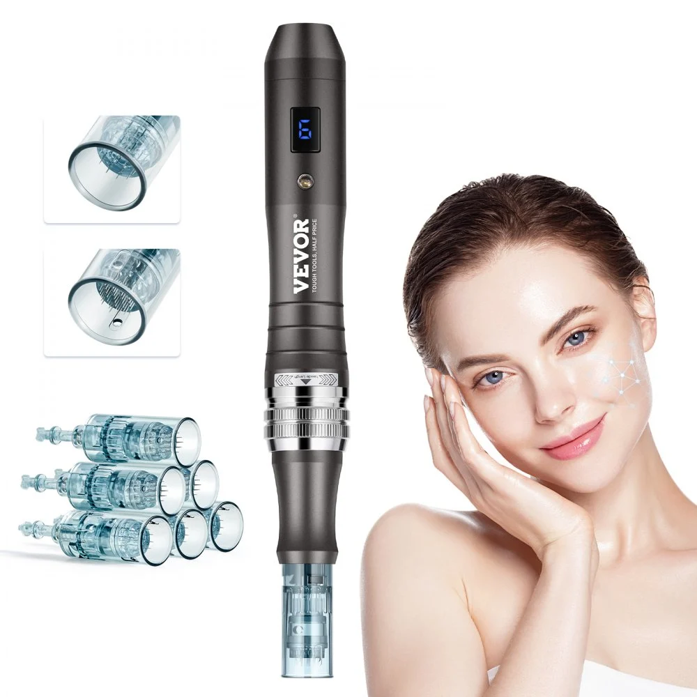 VEVOR Professional Microneedling Pen, Electric Derma Pen with 3 PCS * 16 Pin + 3 PCS * 36 Pin Disposable Cartridge, 6 Variable Speed Skin Care Beauty Device with LCD Display and 0-2.5mm Adjustable Needle Length