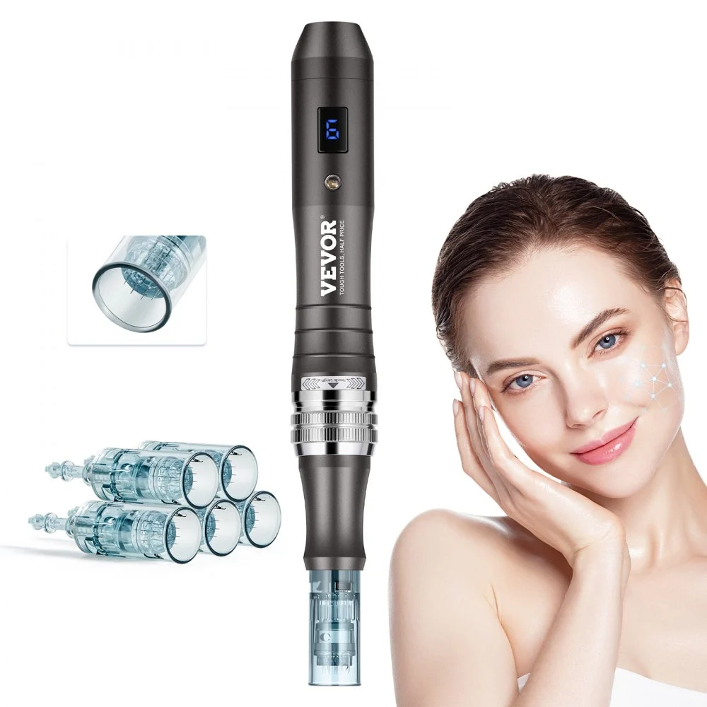 VEVOR Professional Microneedling Pen, Electric Derma Pen with 5PCS * 16Pin Disposable Cartridges, 6 Variable Speed Skin Care Beauty Device with LCD Display and 0-2.5mm Adjustable Needle Length