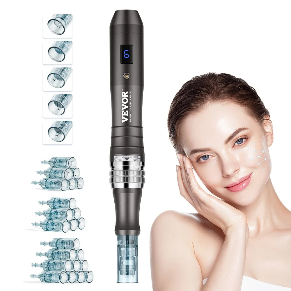 VEVOR Professional Microneedling Pen, Electric Derma Pen with 22PCS Disposable Cartridges, 6 Variable Speed Skin Care Beauty Device with LCD Display and 0-2.5mm Adjustable Needle Length