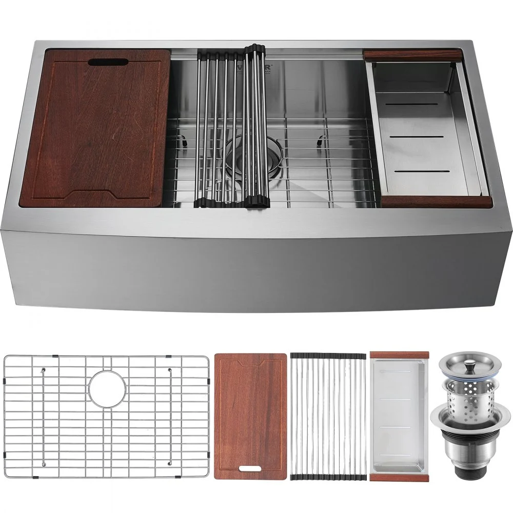 Summer Sale
VEVOR Farmhouse Kitchen Sink, 304 Stainless Steel Drop-In Sinks, Top Mount Single Bowl Basin with Ledge & Accessories, Household Dishwasher Sinks for Workstation, Prep Kitchen, and Bar Sink, 33 inch