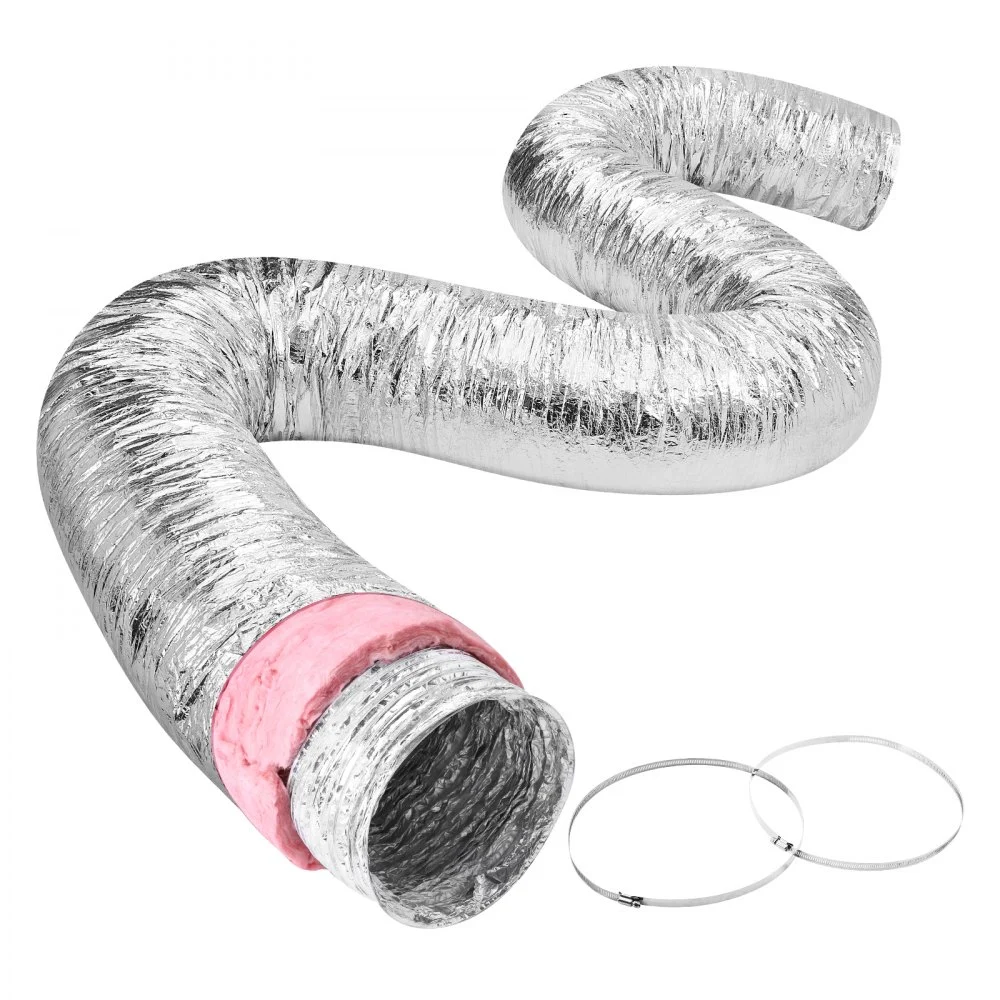 VEVOR Dryer Vent Hose, 5'' Insulated Flexible Duct 25FT Long with 2 Duct Clamps, Heavy-Duty Three Layer Protection for HVAC Heating Cooling Ventilation and Exhaust, R-6.0 Flame Resistance Value