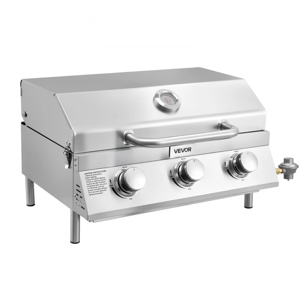 Summer Sale
VEVOR Tabletop Gas Grill, 3-Burner Stainless Steel Portable Propane Grill, with Built-in Thermometer, Travel Locks, Weatherproof Lid, 22,500 BTU Total, for Outdoor Cooking, Patio, Party, Camping, RV