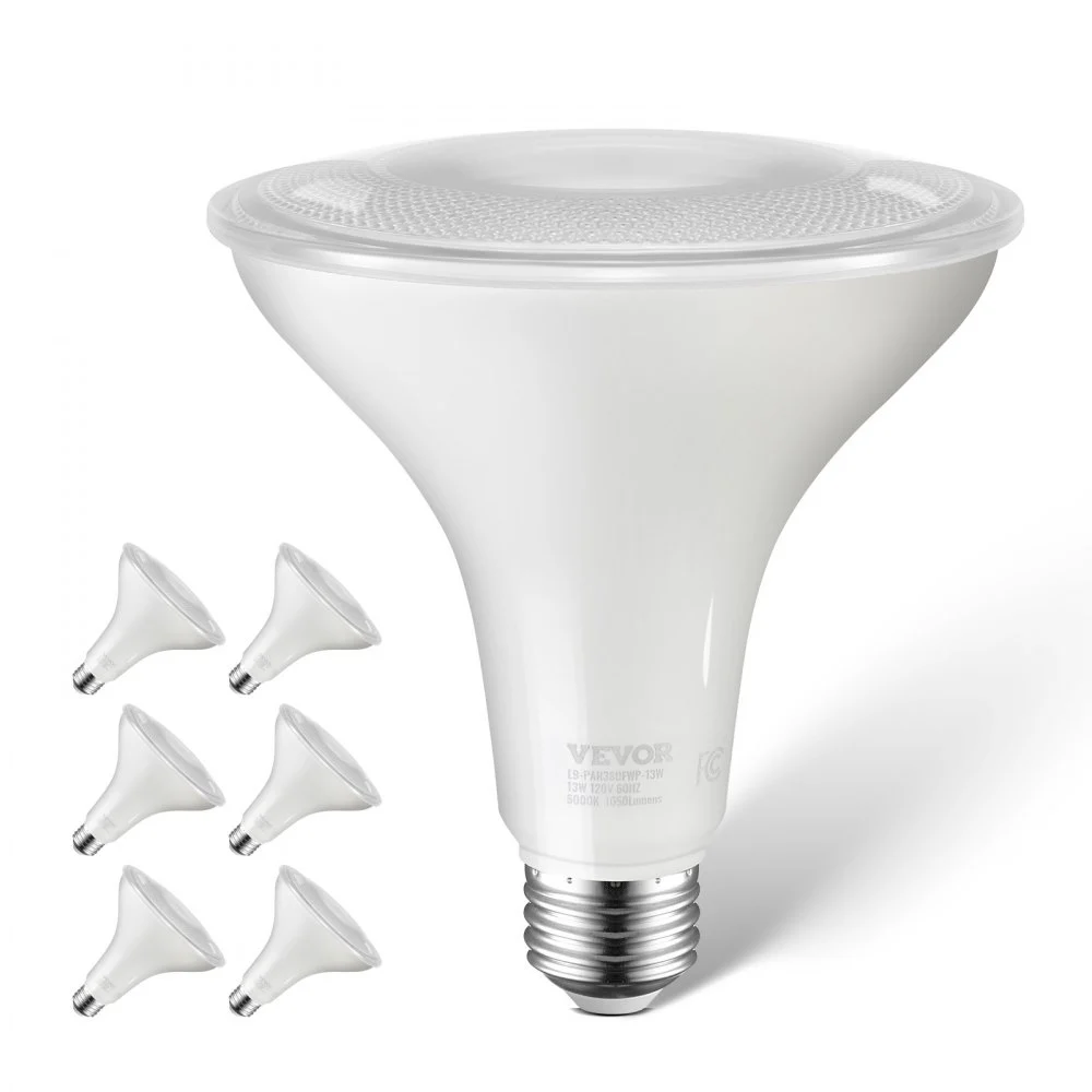 VEVOR PAR38 Flood Light Bulb, 6 Pack LED Outdoor Flood Lights, 1050 Lumens LED Flood Light Bulbs, 5000K Cool White Light, 15,000 Hour Lifetime, Weatherability Stepless Dimmable Recessed Can Light Bulb