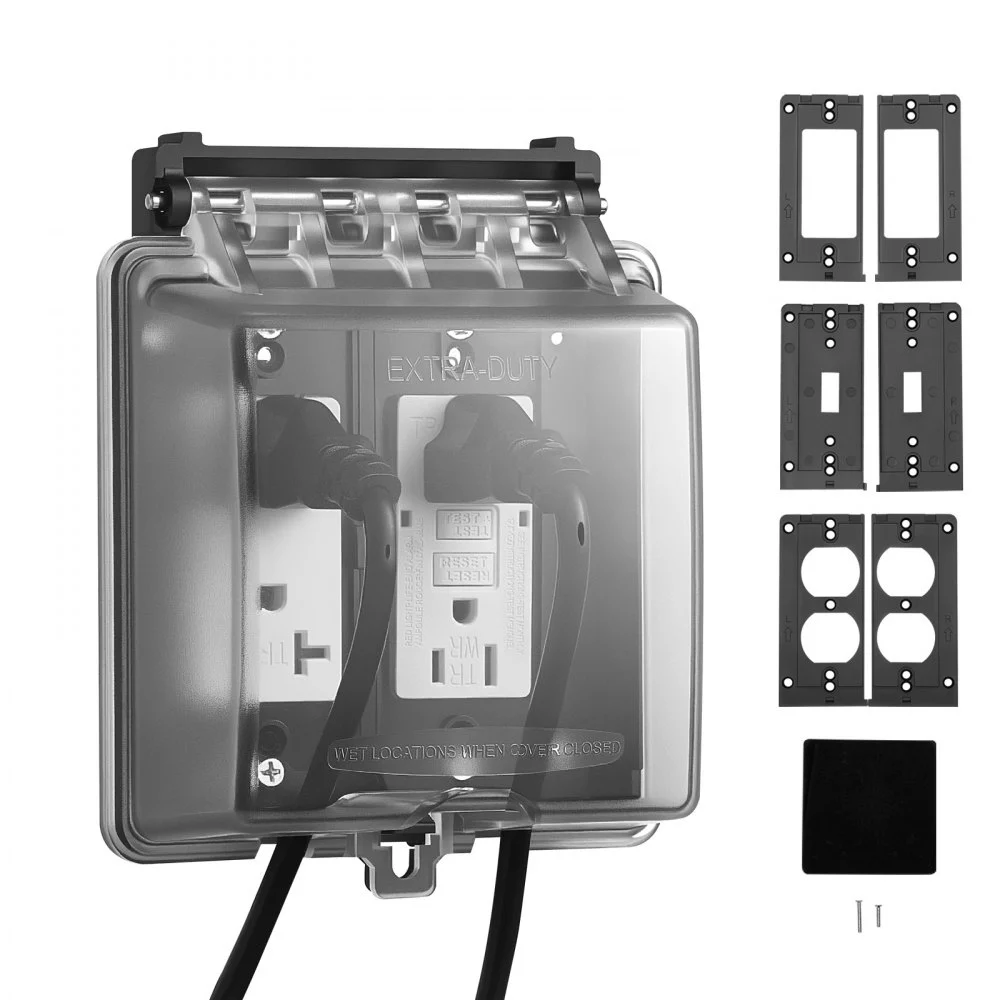 VEVOR Outdoor Outlet Cover, 2-Gang Weatherproof Electrical Outlet Cover with Lockable Design, High-Strength PC Material, 12-in-1 Outside Receptacle Socket, Horizontal/Vertical for Easy Installation