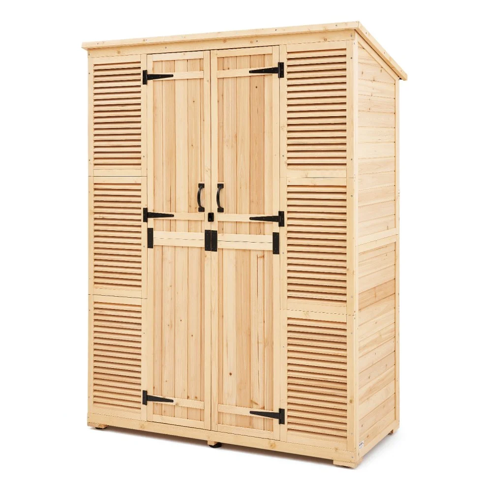 VEVOR Outdoor Storage Shed, Oversize Wooden Outside Storage Cabinet with Waterproof Roof and Metal Frame, Double Lockable Doors Garden Tool Shed Storage House Cabinet with Shelves & Floor, 58"x78"