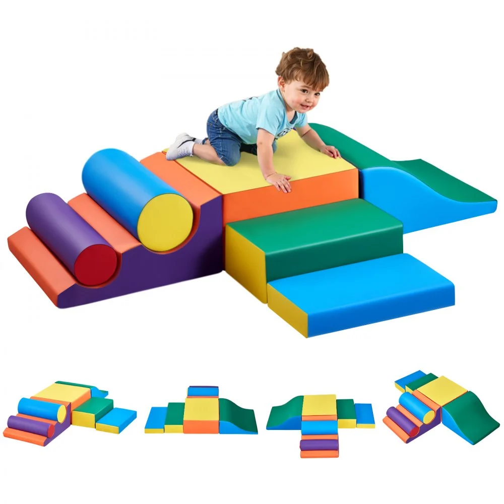VEVOR Climbing Toys, 7-Piece Set, Foam Climbing Toys for Toddlers 6 Months to 3 Years Old, PU Leather Climbing Blocks, Indoor Climb and Crawl Activity Playset for Crawling & Sliding, Easy to Clean