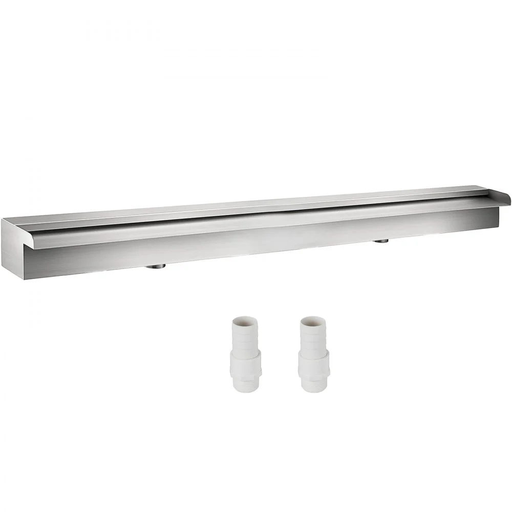 VEVOR Pool Fountain Stainless Steel Pool Waterfall Spillway with Pipe Connector Rectangular Garden Outdoor (59.1")