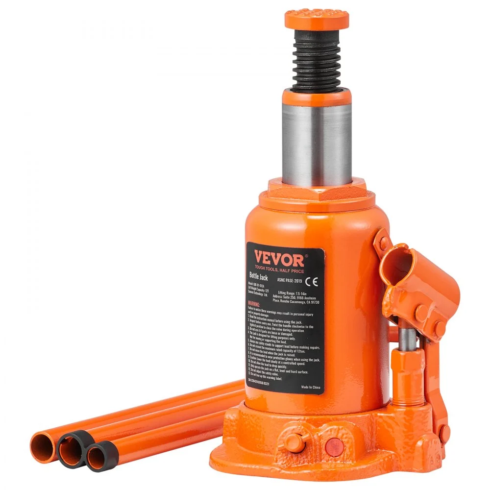 VEVOR Hydraulic Bottle Jack, 12 Ton/26455 LBS All Welded Bottle Jack, 7.5-14 inch Lifting Range, with 3-section Long Handle, for Pickup Truck, Truck, Car, RV, Auto Repair, Industrial Engineering