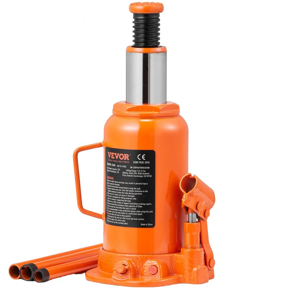VEVOR Hydraulic Bottle Jack, 20 Ton/44092 LBS All Welded Bottle Jack, 7.5-14 inch Lifting Range, with 3-section Long Handle, for Car, Pickup Truck, Truck, RV, Auto Repair, Industrial Engineering