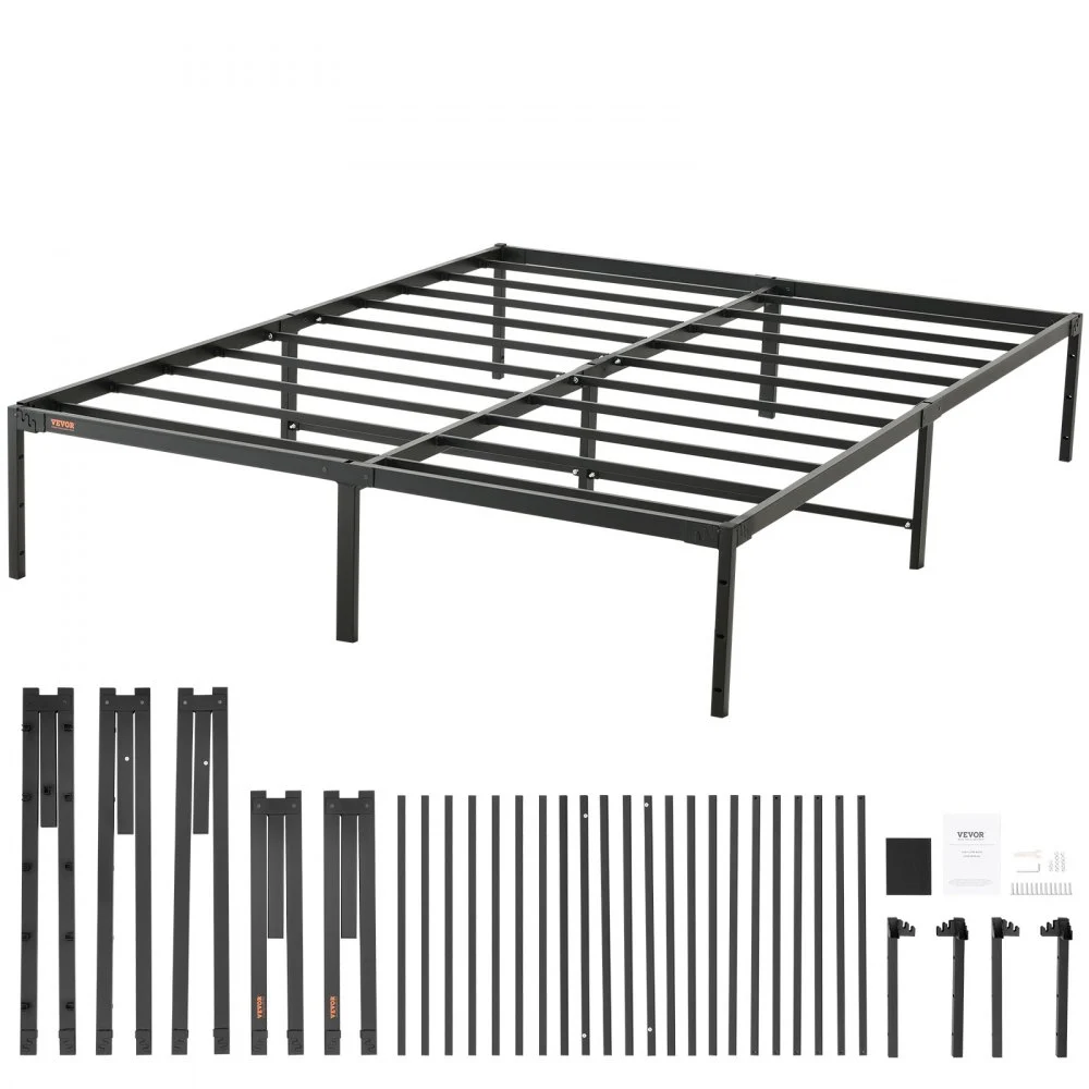 VEVOR 14 Inch Queen Metal Bed Frame Platform, No Box Spring Needed, 1500 lbs Loading Capacity Embedded Heavy Duty Mattress Foundation with Steel Slat Support, Easy Assembly, Noise Free