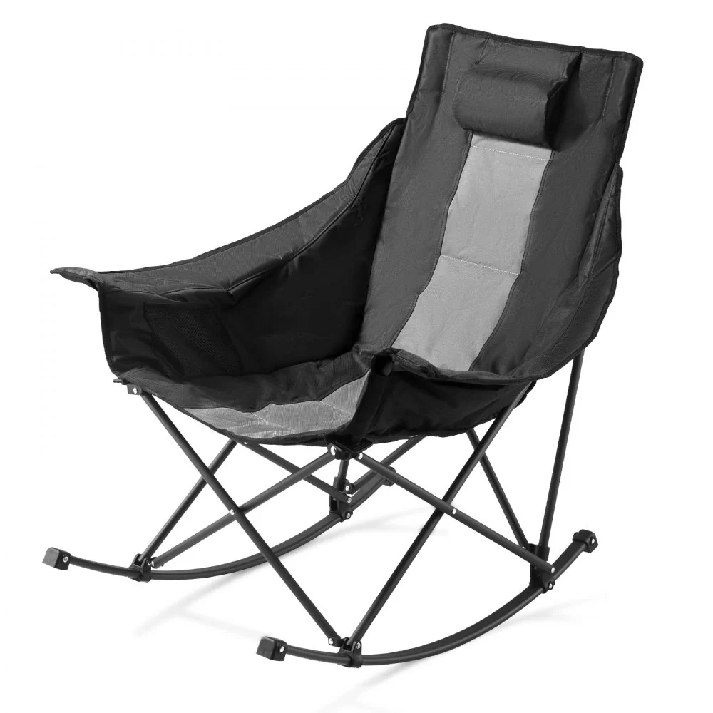 VEVOR Rocking Camping Chair, Portable Folding Rocker, Heavy-Duty Lawn Chair Recliner with Cupholder & Pocket, Supports 225lbs, Fully Padded Camp Chairs for Outdoor Patio Backyard Porch Garden