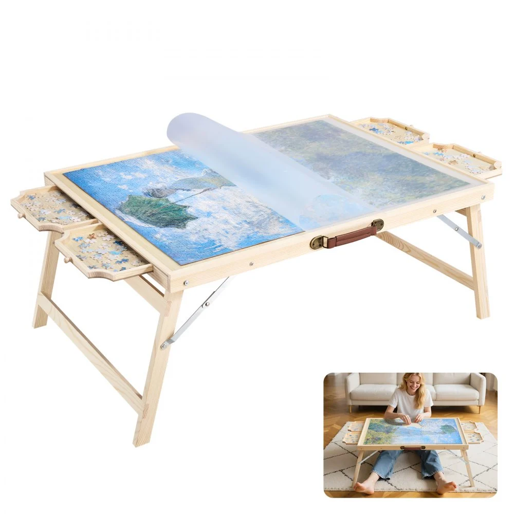 VEVOR 1500 Piece Puzzle Table with Folding Legs, 4 Drawers and Cover, 34x25 in Portable Wooden Board, Jigsaw Puzzle Accessories for Adults, Puzzle Organizer & Storage System, Birthday Gift for Mom