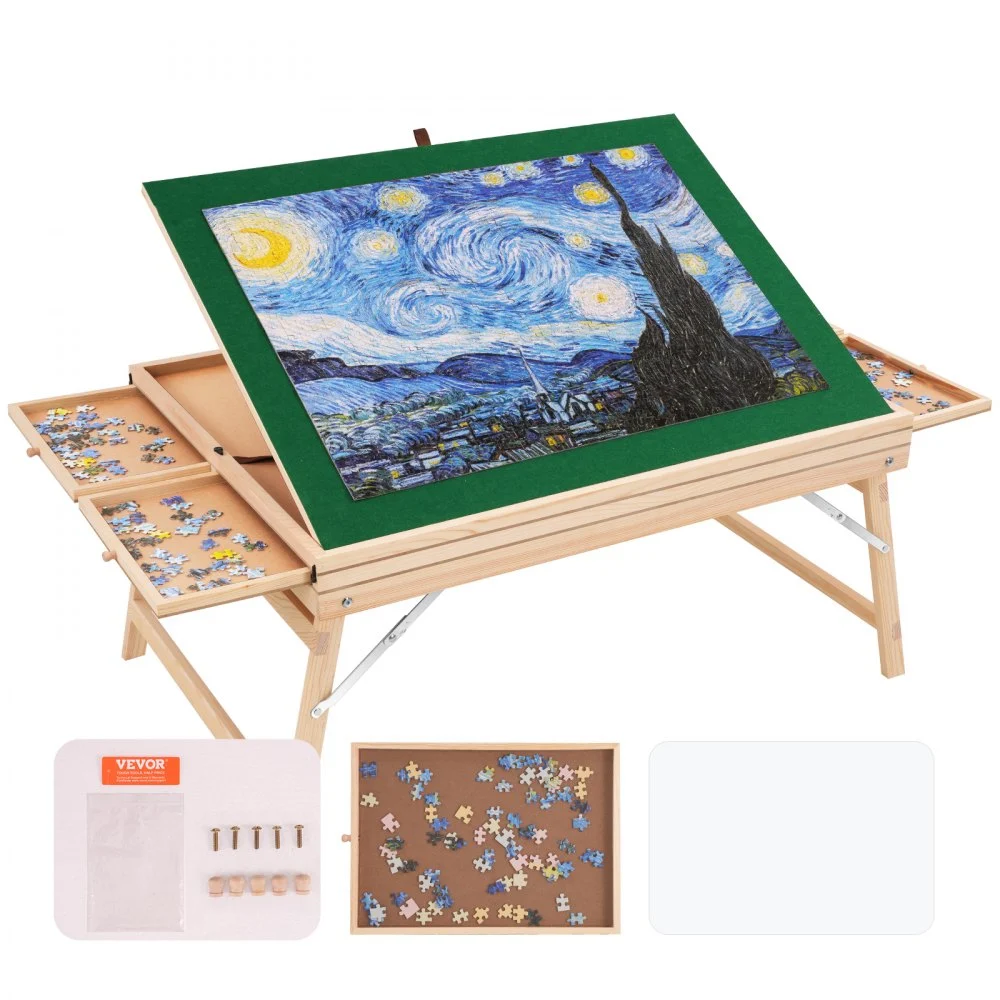 Clearance
VEVOR 1500 Piece Puzzle Table with Folding Legs, 4 Drawers and Cover, 32.7"x24.6" Wooden Jigsaw Puzzle Plateau, Adjustable 3-Tilting-Angle Puzzle Board, Puzzle Storage System for Adults, Gift for Mom