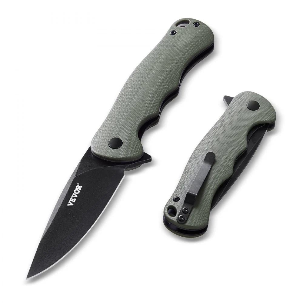 VEVOR Folding Pocket Knife, 3.5 in/8.8 cm D2 Steel Blade, G10 Handle Small EDC Knife with Pocket Clip, Sharp Camping Survival Hiking Knife, 3.84 oz/0.1 kg Easy to Carry for Men Women Self Defense