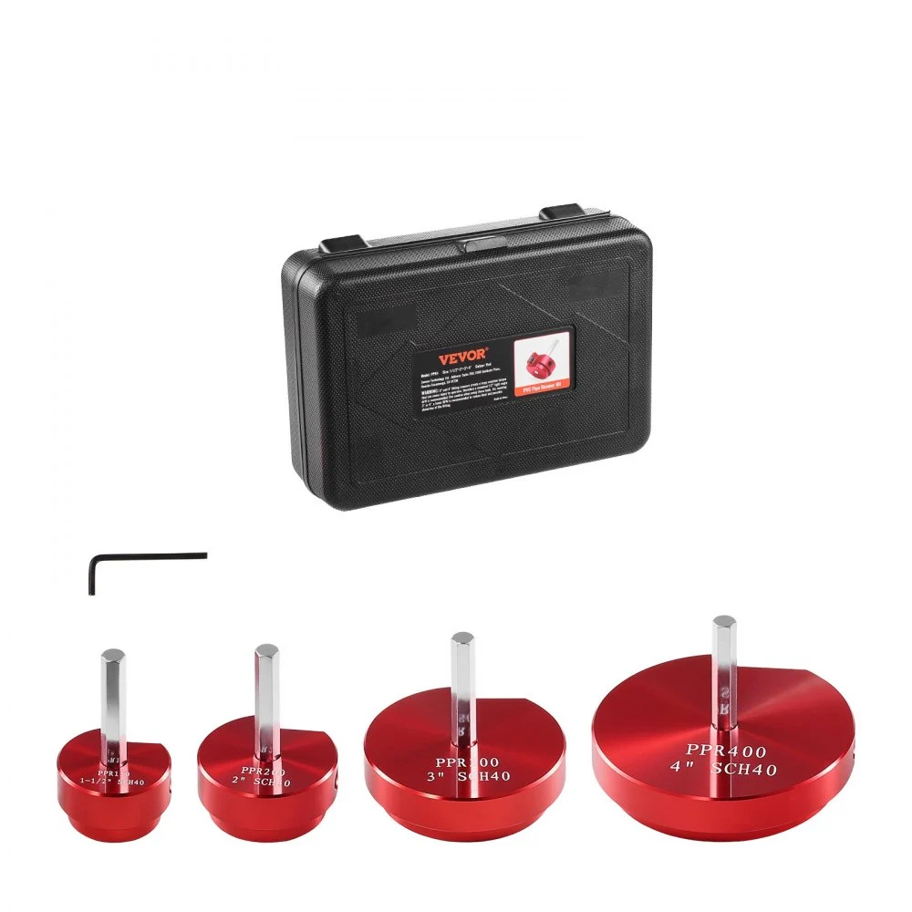 VEVOR 4Pcs PVC Pipe Reamer Kit, Plastic Pipe Fitting Socket Saver Tool Kit, Includes 1-1/2", 2", 3", 4", for PVC, CPVC, and ABS Fittings, with Tool Box, for Exhaust, Drain, Water Pipes Cleaning
