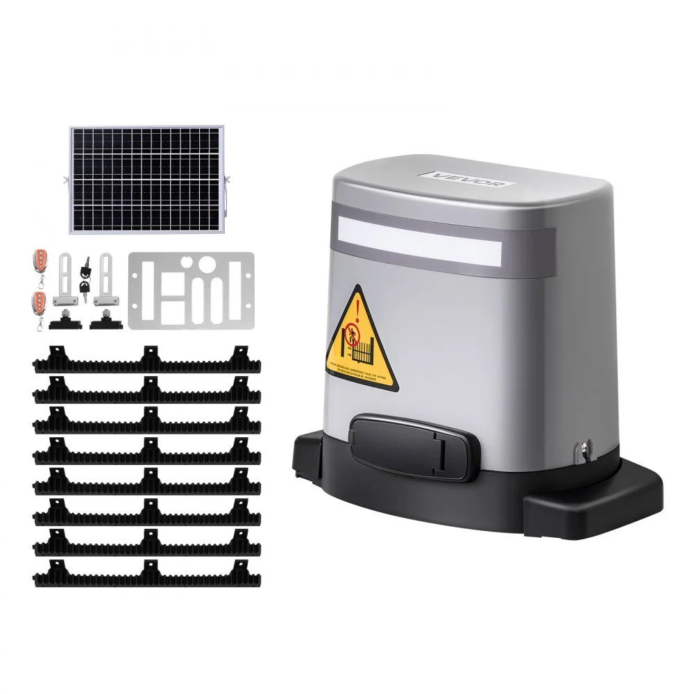 Summer Sale

        
               VEVOR Solar Sliding Gate Opener, 280W Electric Gate Opener for Doors up to 65.6ft 1799lbs, Gear Track Rolling Fence Door Motor with Infrared Sensor & 2 Remote Controls, Driveway Gates Opening System