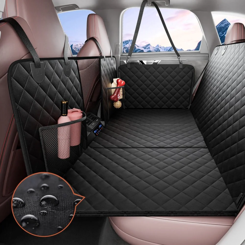 VEVOR Back Seat Extender for Dogs,Dog Hammock for Car Back seat,Dog Car Seat Cover with Hard Bottom Dog Car Seat Bed 52"x24.8" ,Supports 350lb with Mesh Window and Storage Pocket for Car, SUV